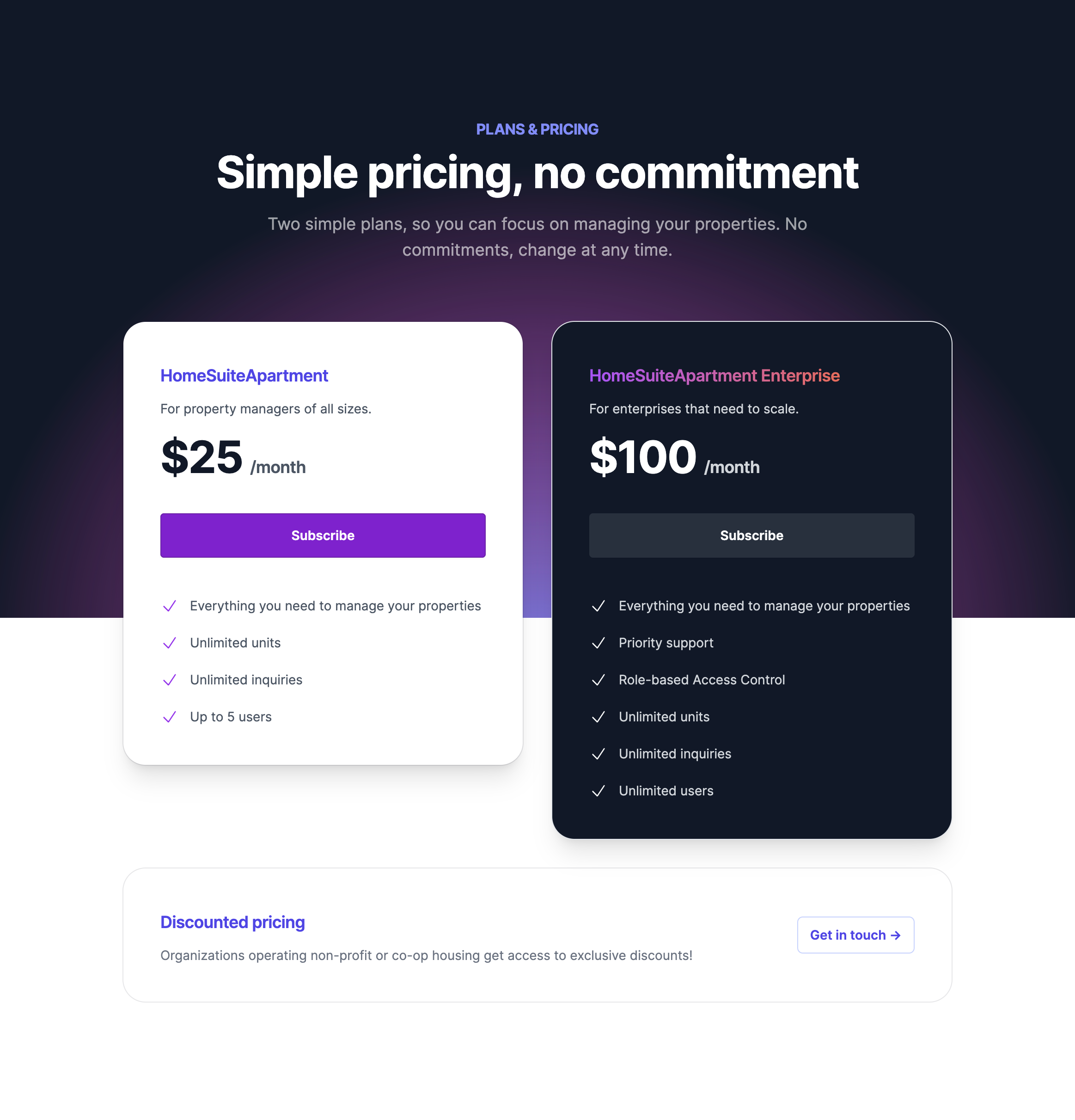 Subscription page after the redesign
