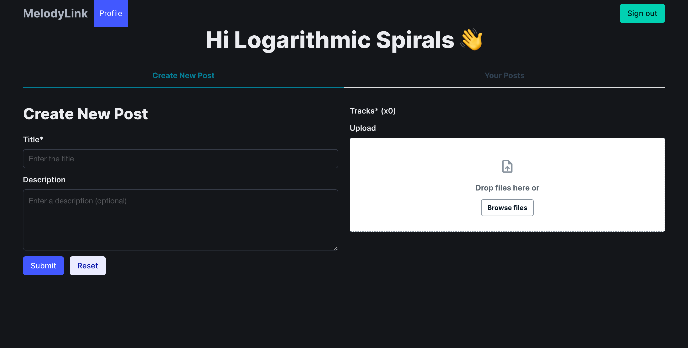 New post tab of the profile page