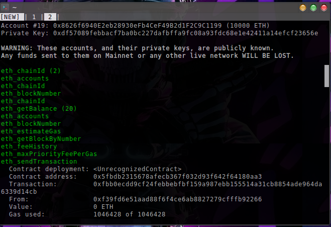 Hardhat terminal logs