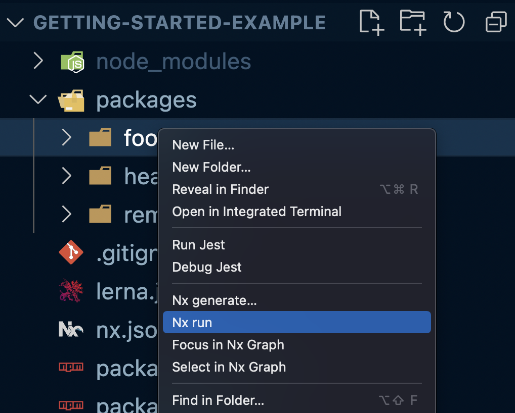 Screenshot of the Nx Console integration into VSCode right-click menu