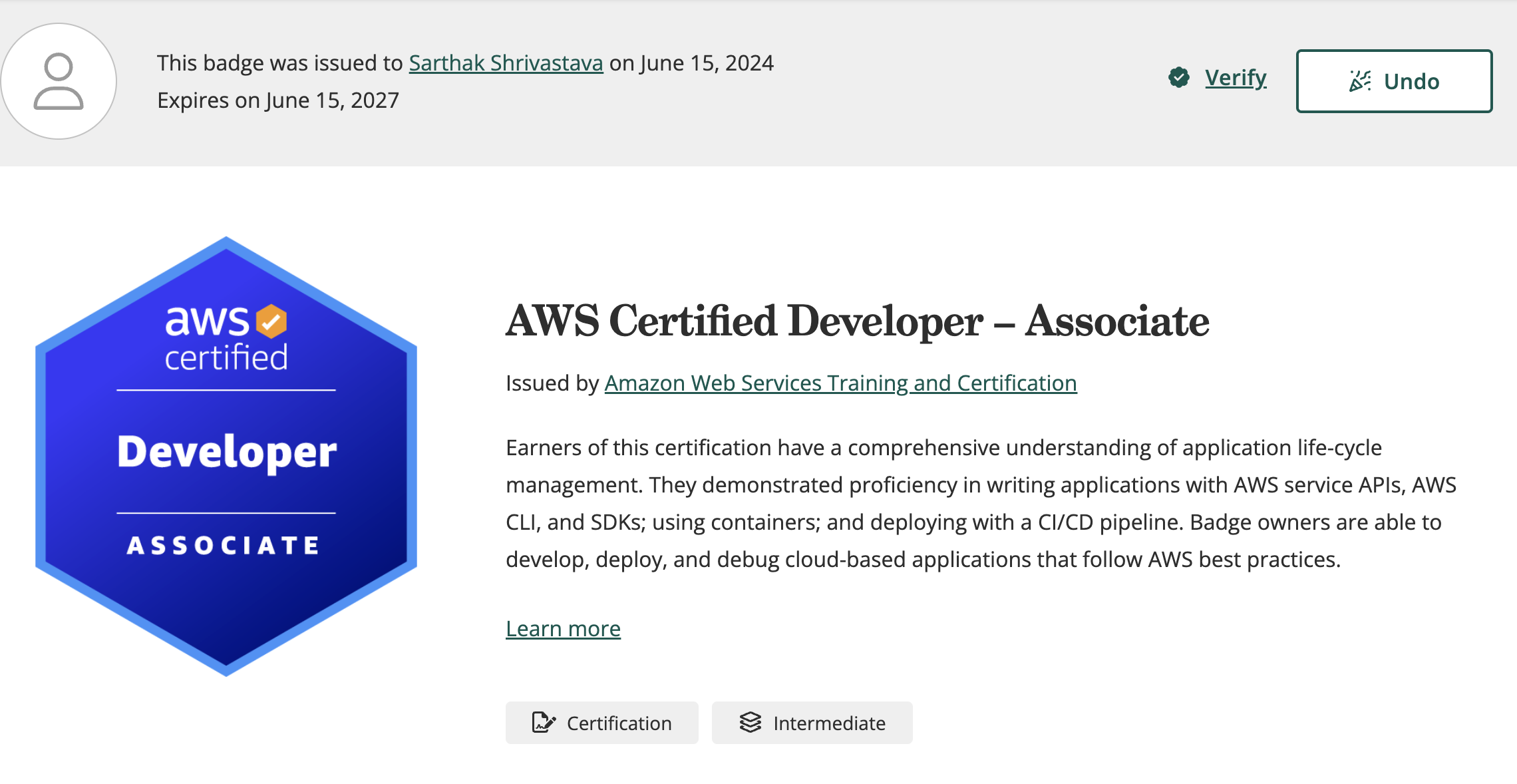 AWS DVA-02 exam badge