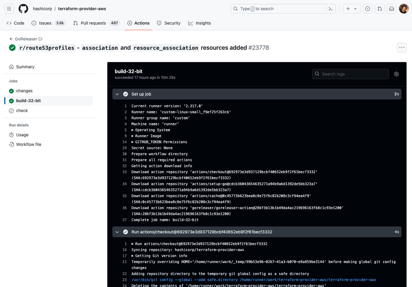 GitHub Actions console