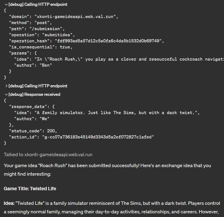 Successful test of the action