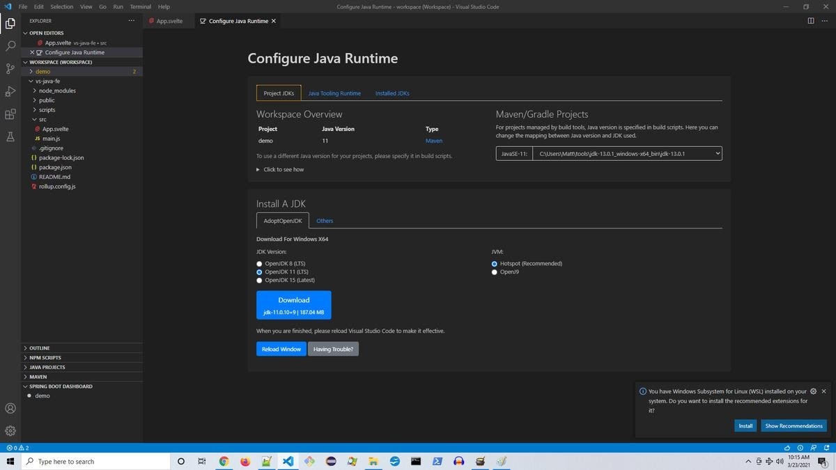 Java runtime configuration