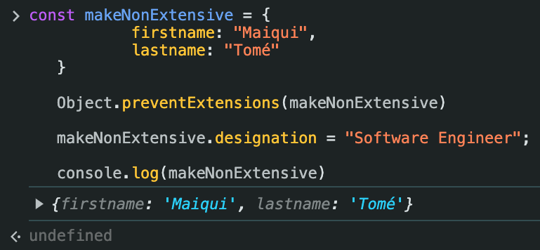 usando `dot notation` em preventExtensions