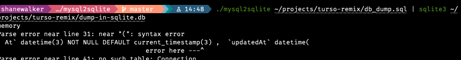 the error message on the migration conversion