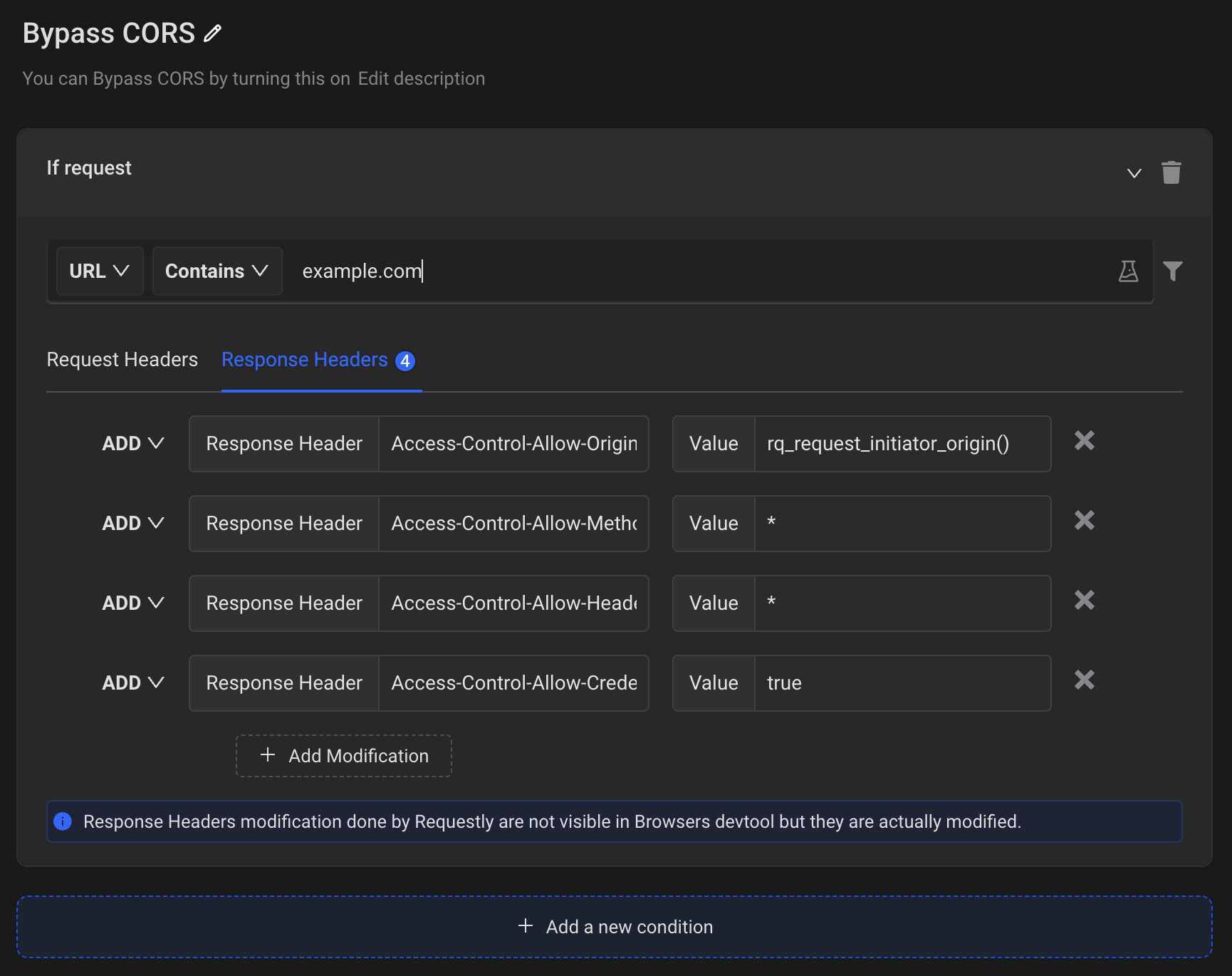 HTTP Header Modification Rule - CORS