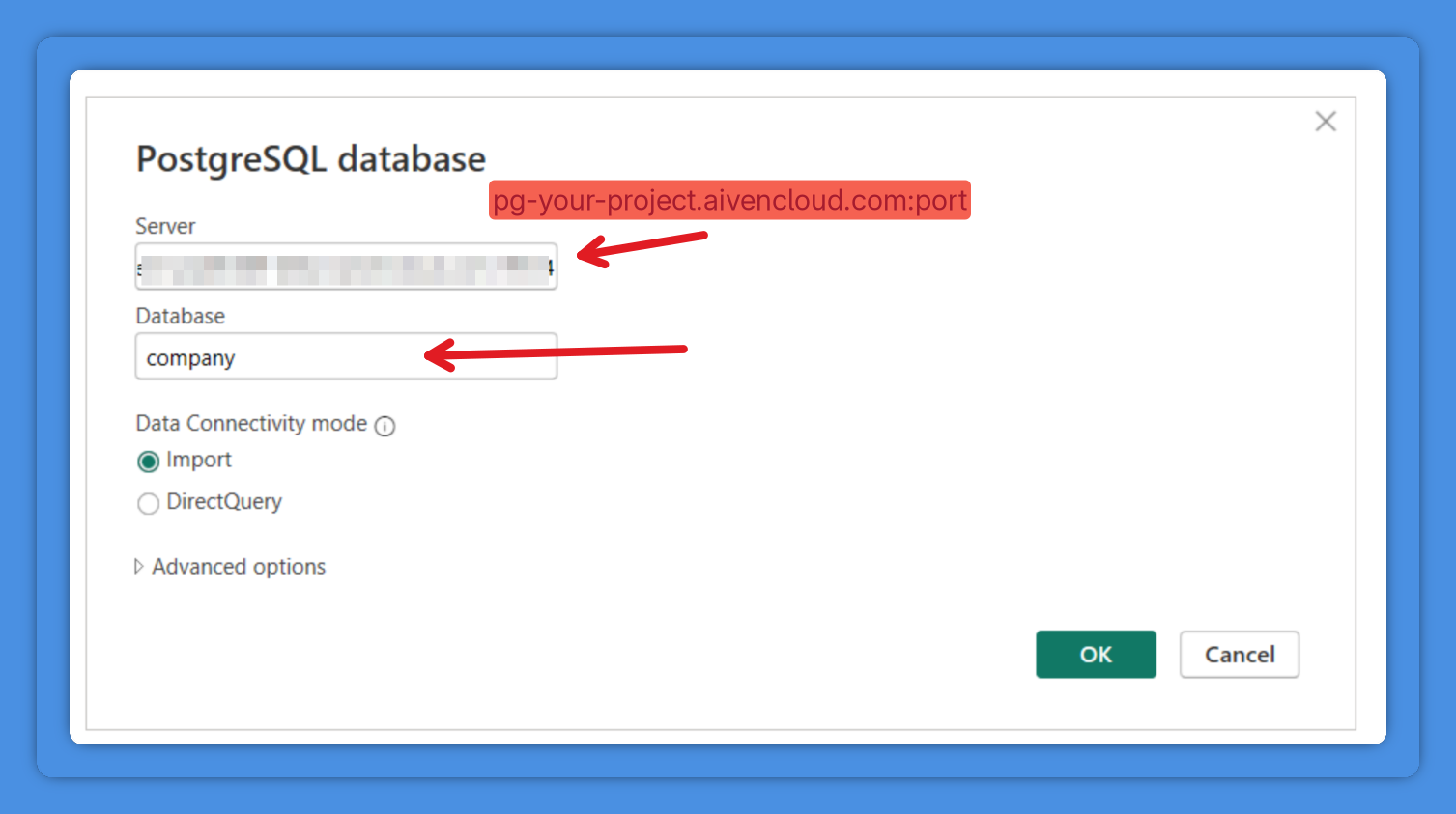 Aiven PostgreSQL connection window
