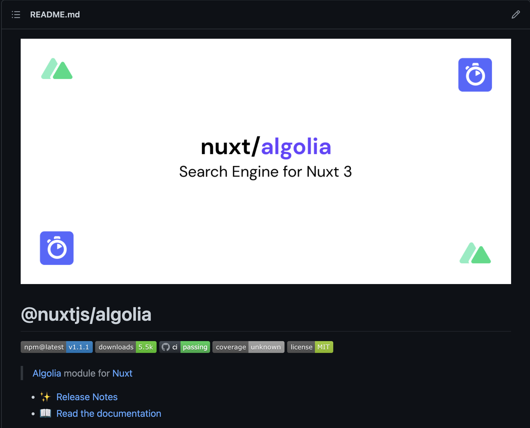 Algolia module for Nuxt 3 code repository