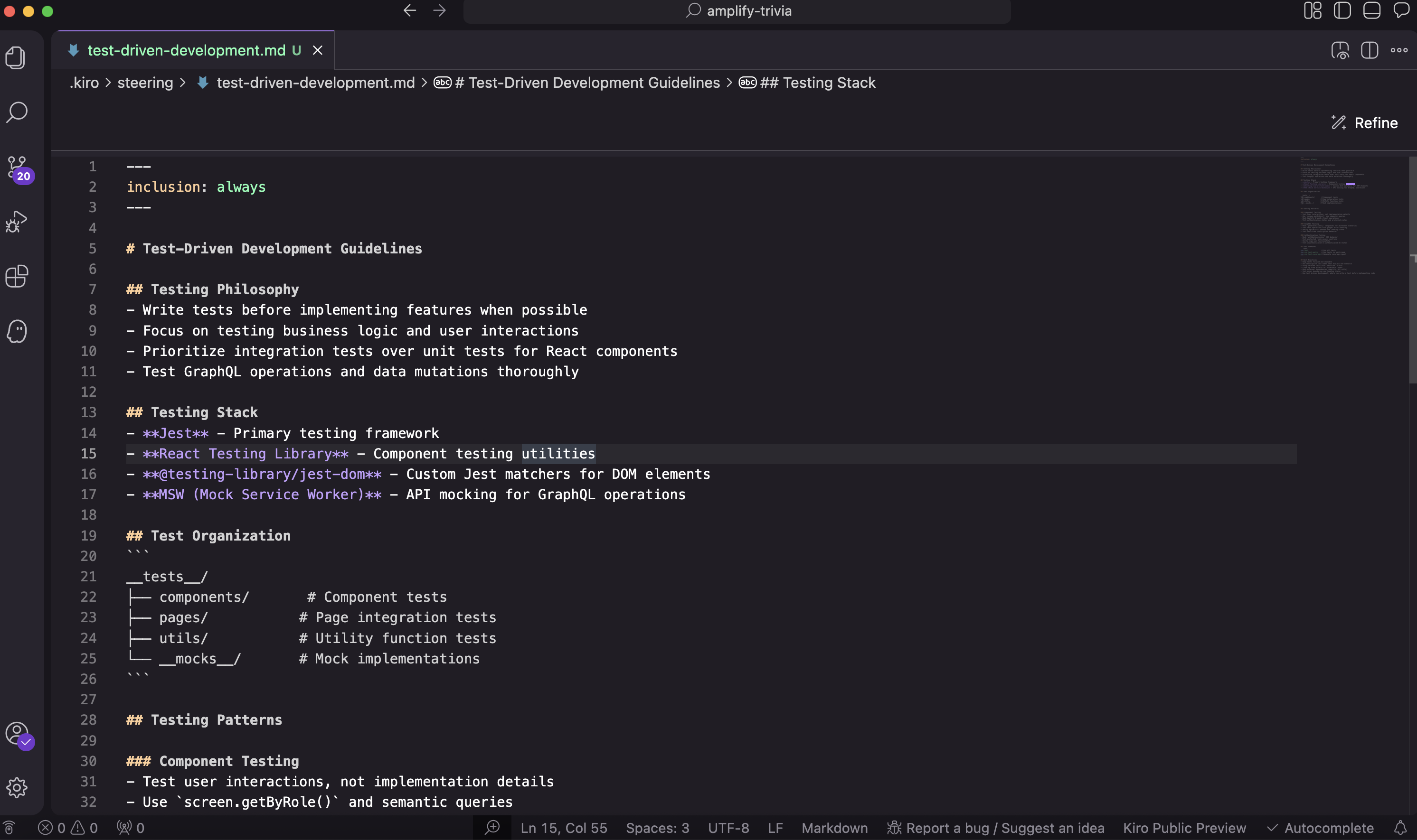 steering file for test driven development
