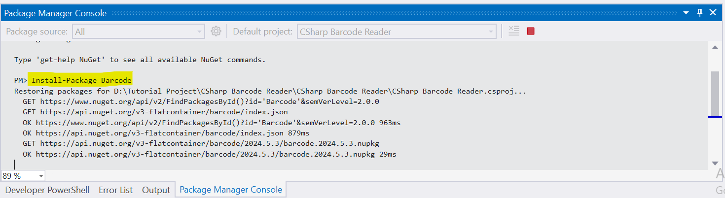Package Manager Console
