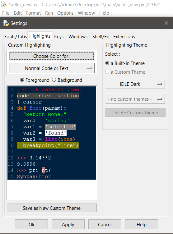 Python idle dark theme