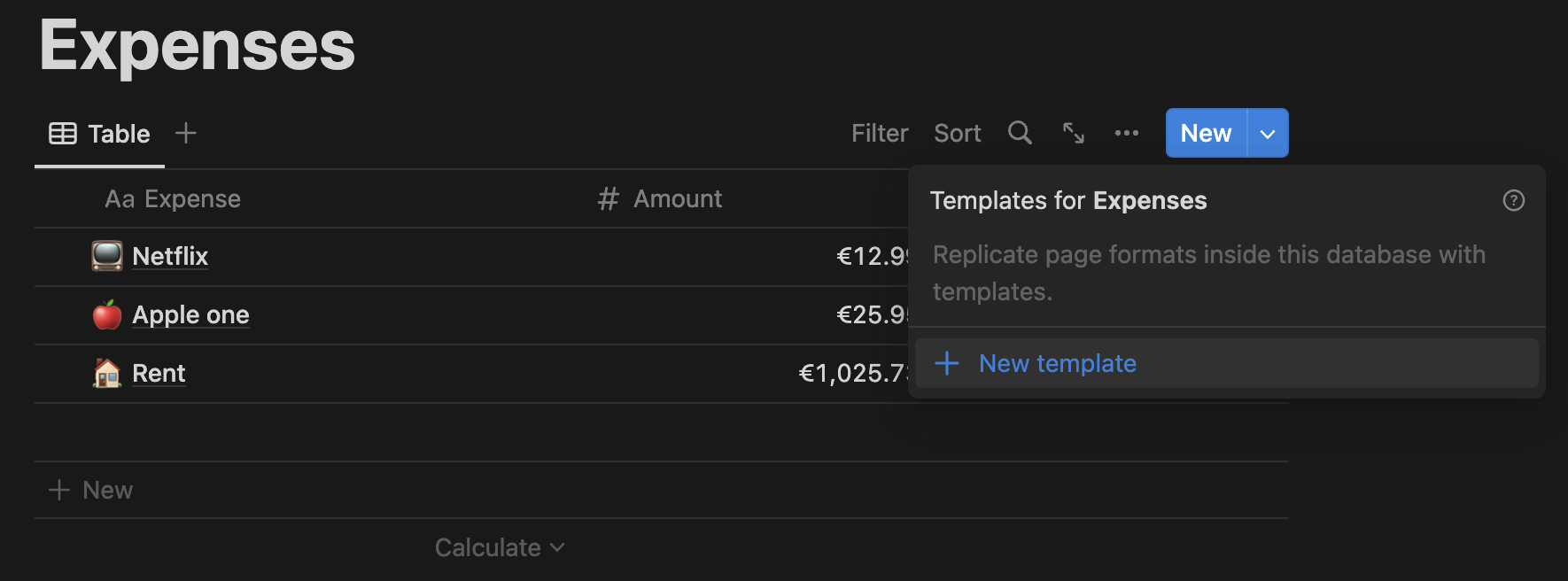 Notion "new template" menu