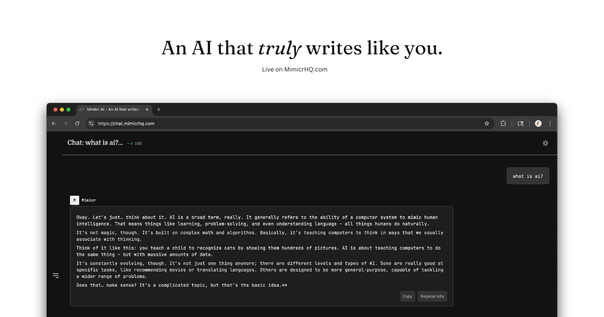 Mimicr AI – An AI that writes like you
