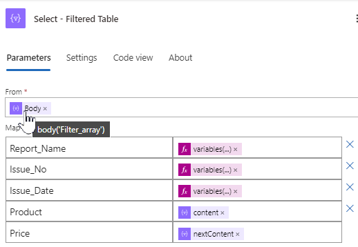 Select - Filtered Table