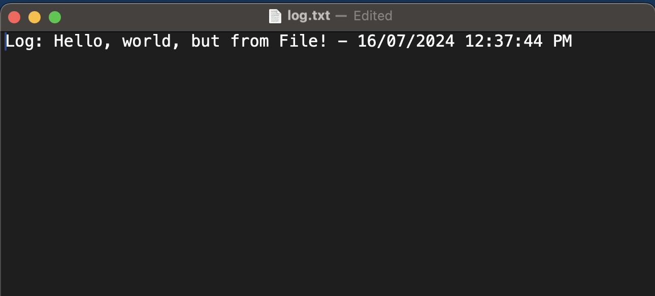 The content of log.txt after logging a message to it