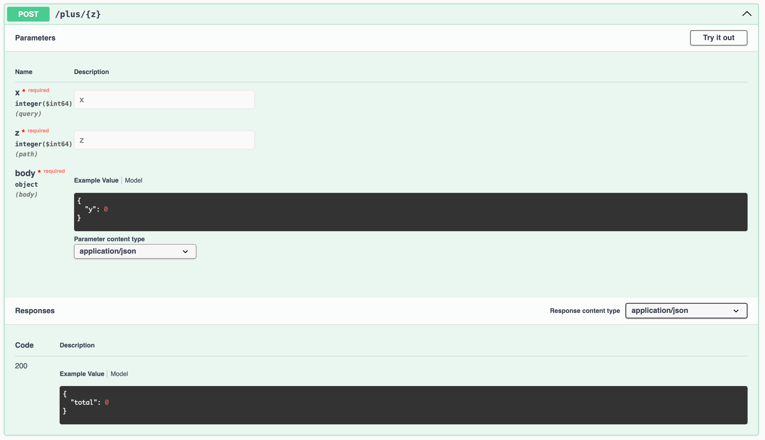 Screenshot of Swagger