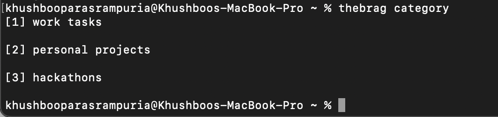 List categories command