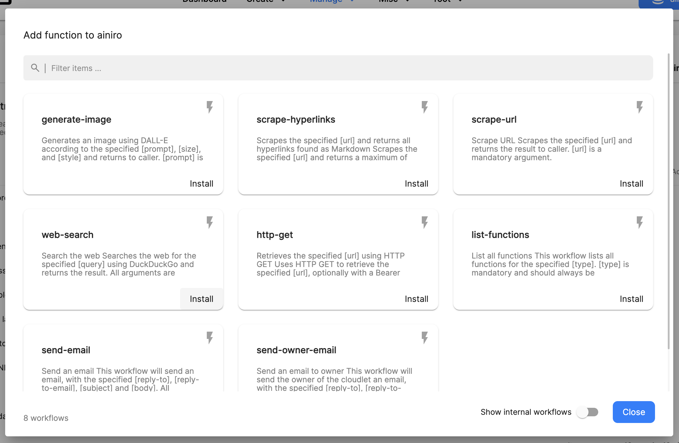 Installing the Search the web AI function