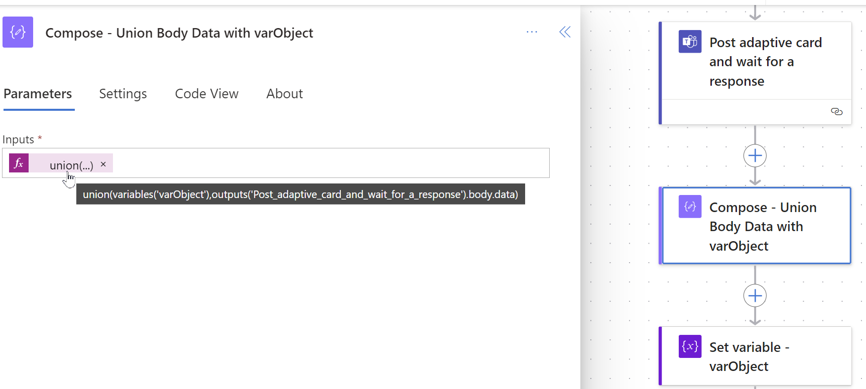 Compose - Union Body Data with varObject