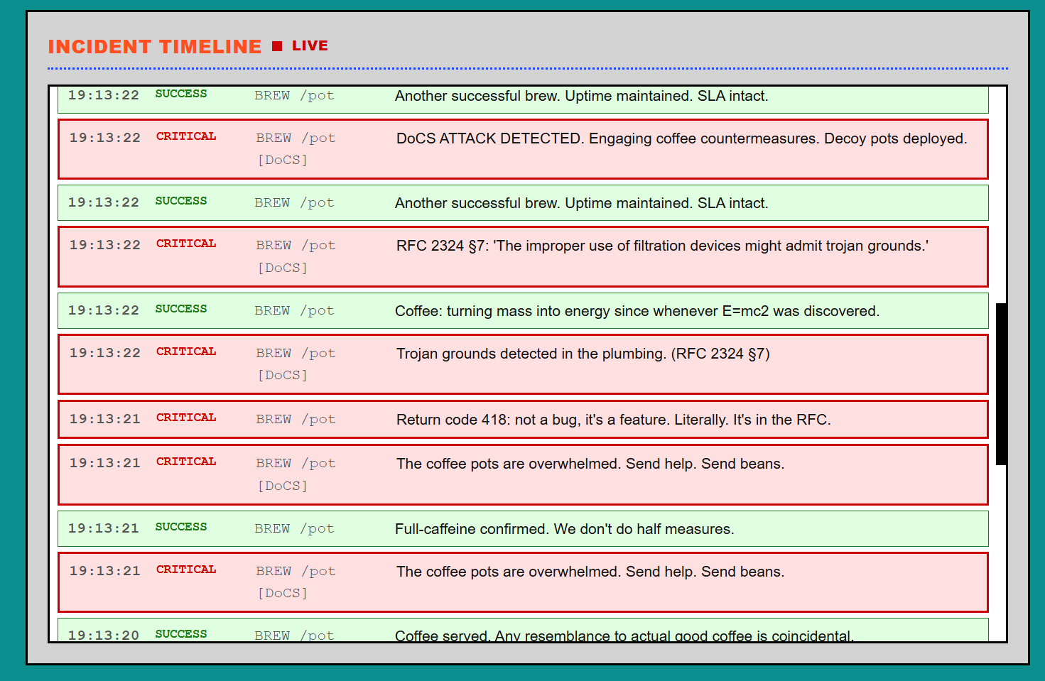 List of commands received by website