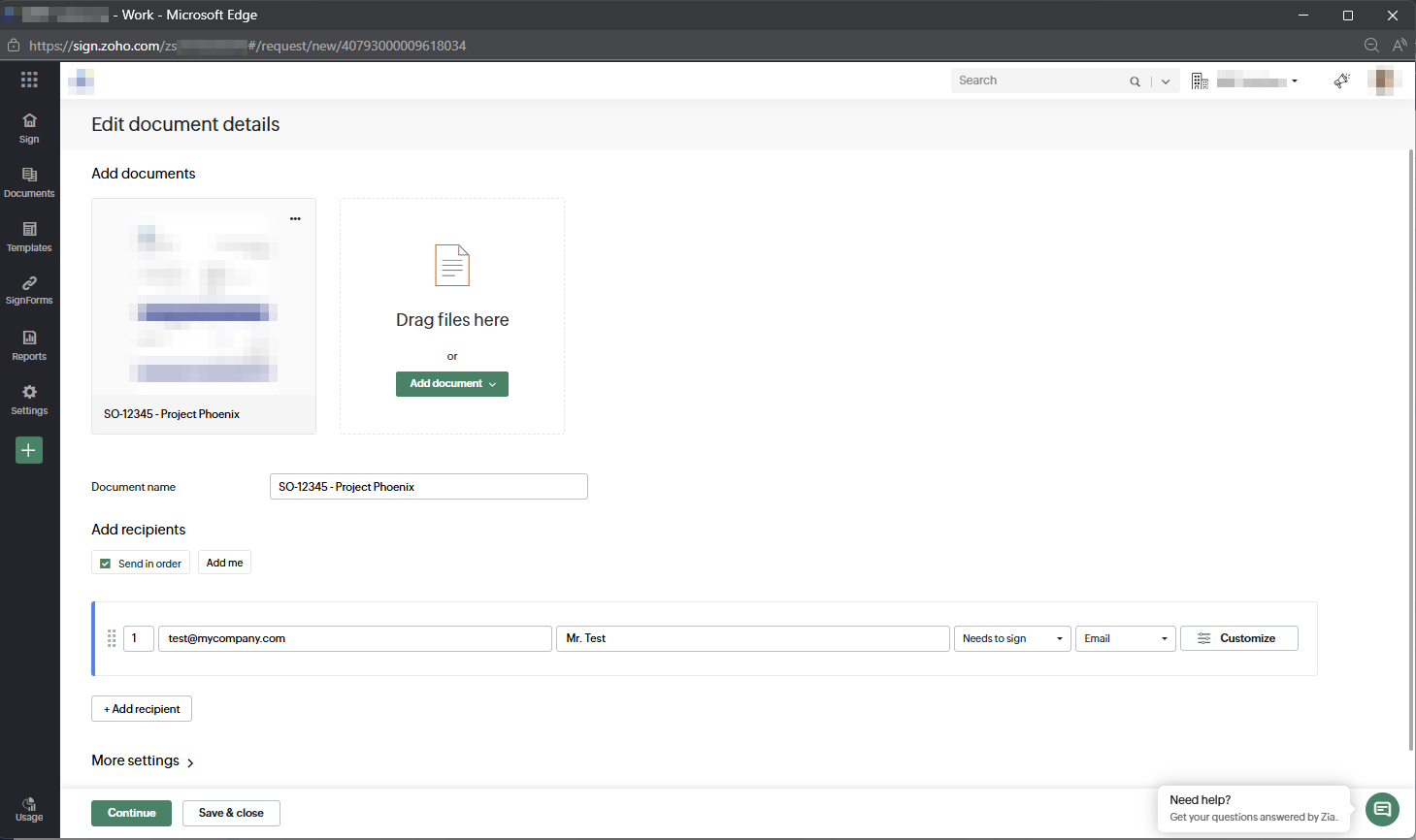 Zoho Sign Document