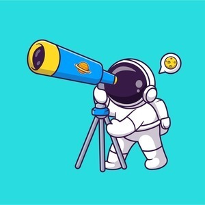 Astronaut checking the skies through a telescope