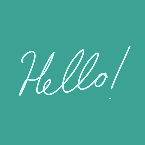 Cursive "Hello!" on a teal background