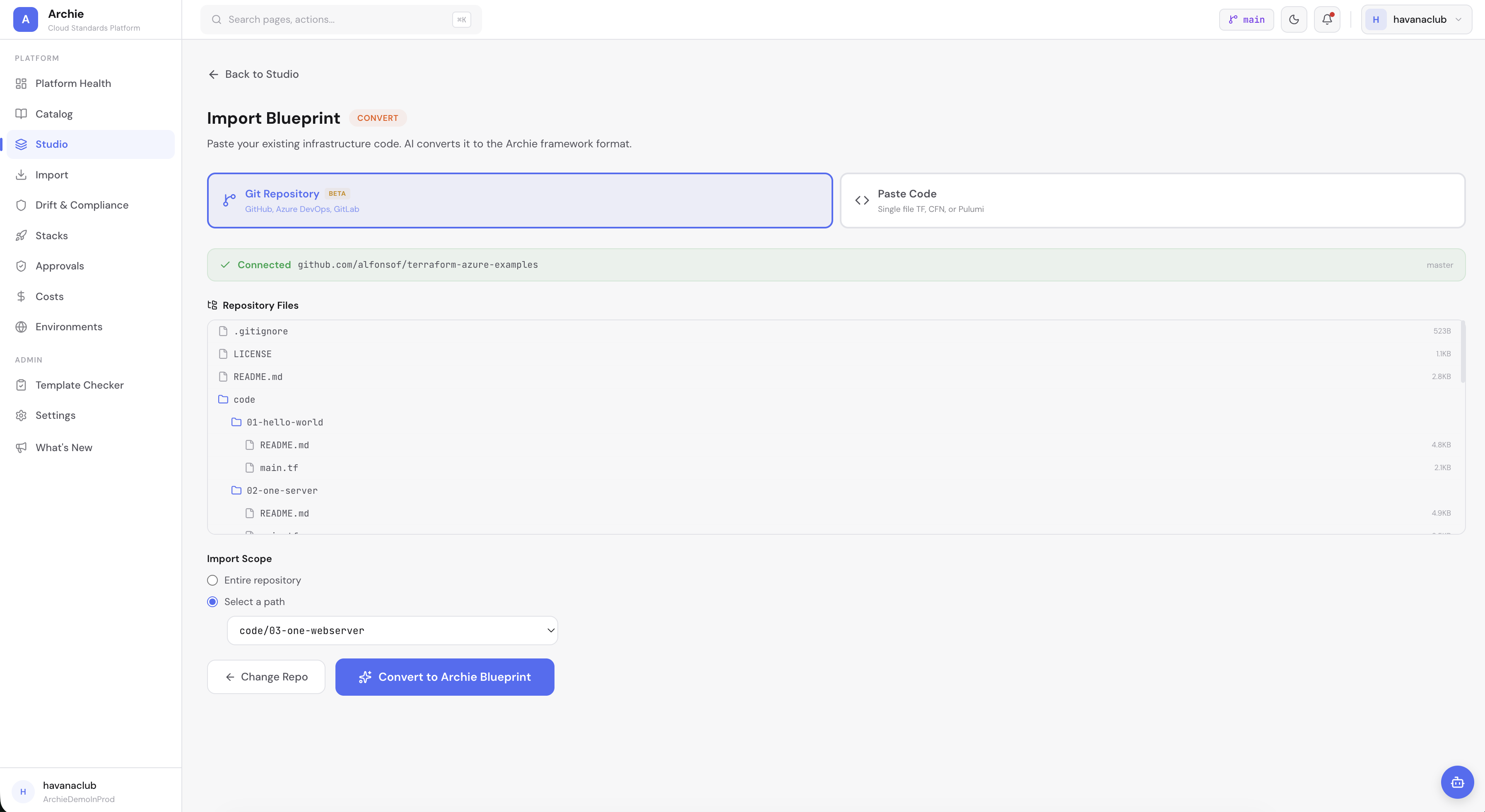Git file browser showing hashicorp/ repo