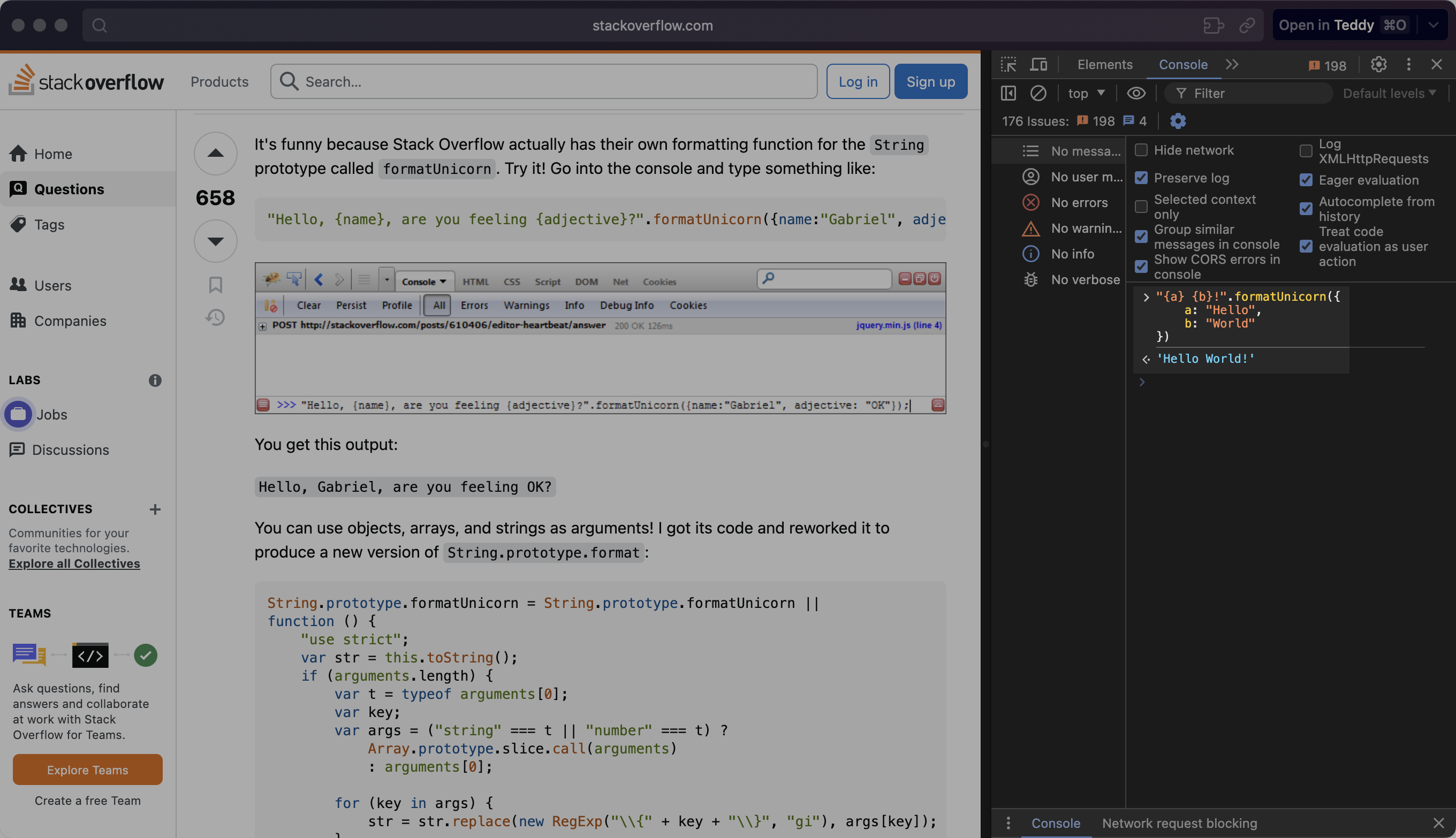 Stack Overflow's formatUnicorn