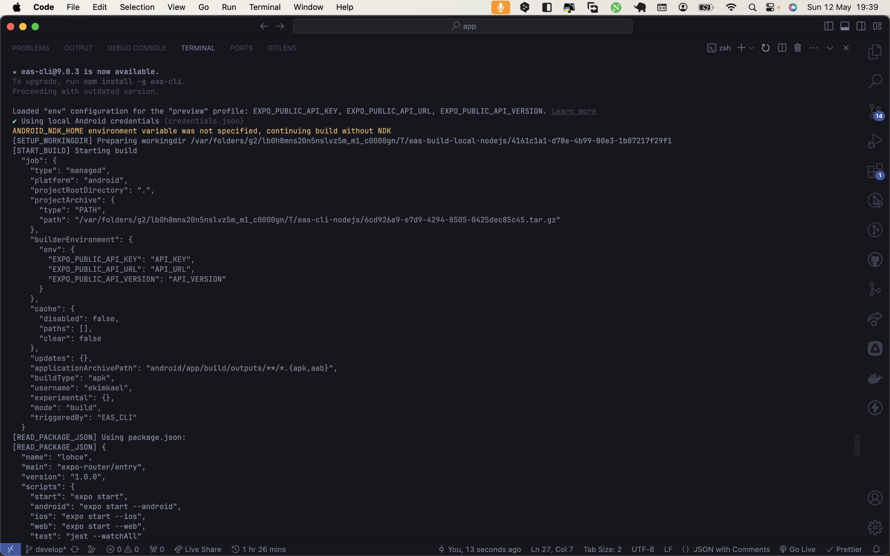 screenshot of build startup