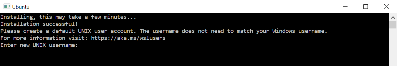 WSL installation output