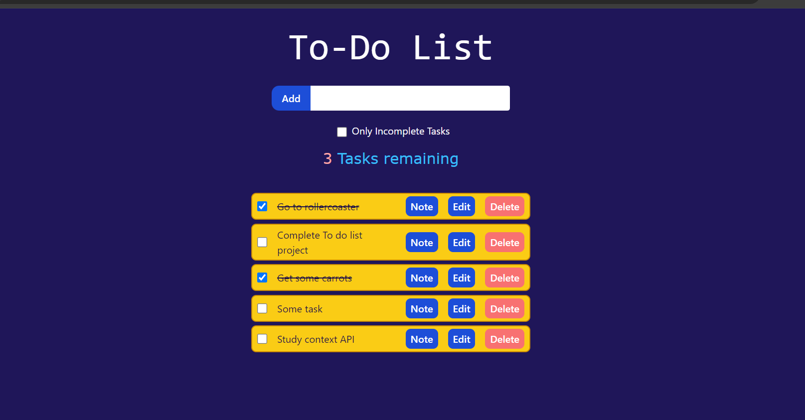 An image of my To-Do list application main (and only, lol) page
