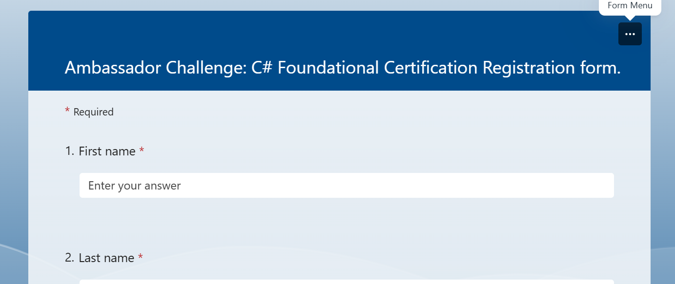 C# Ambassador Challenge Registration Form