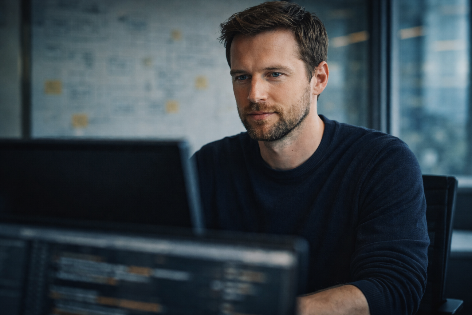 Frontend dev working at his computer