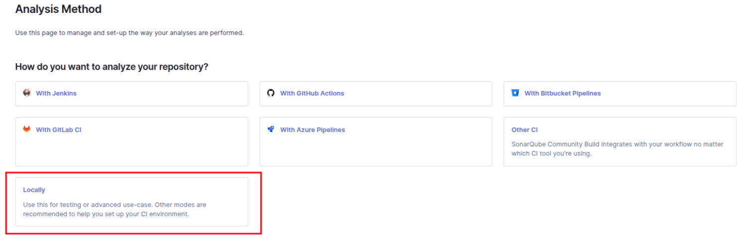Local SonarQube create project step 2