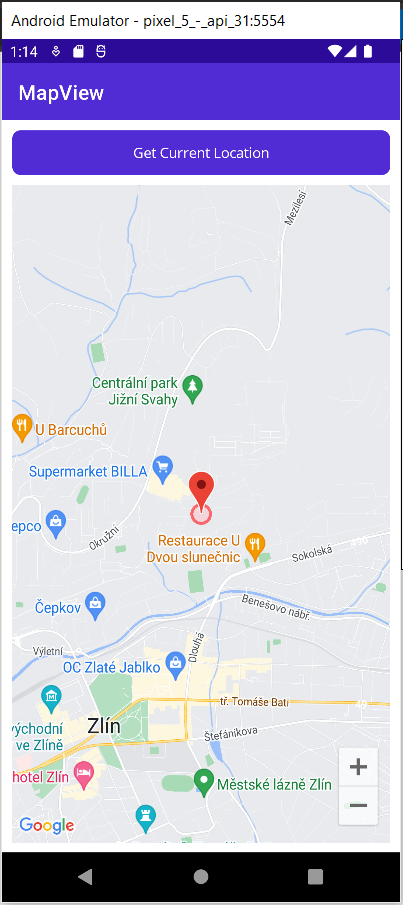 Map with pin and red circle