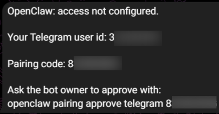 OpenClaw 終端機配對指令與 Telegram 成功授權畫面