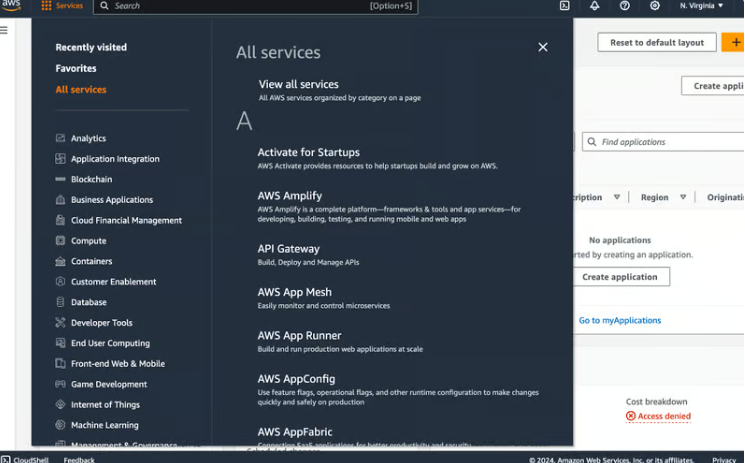 Image of AWS UI dashboard