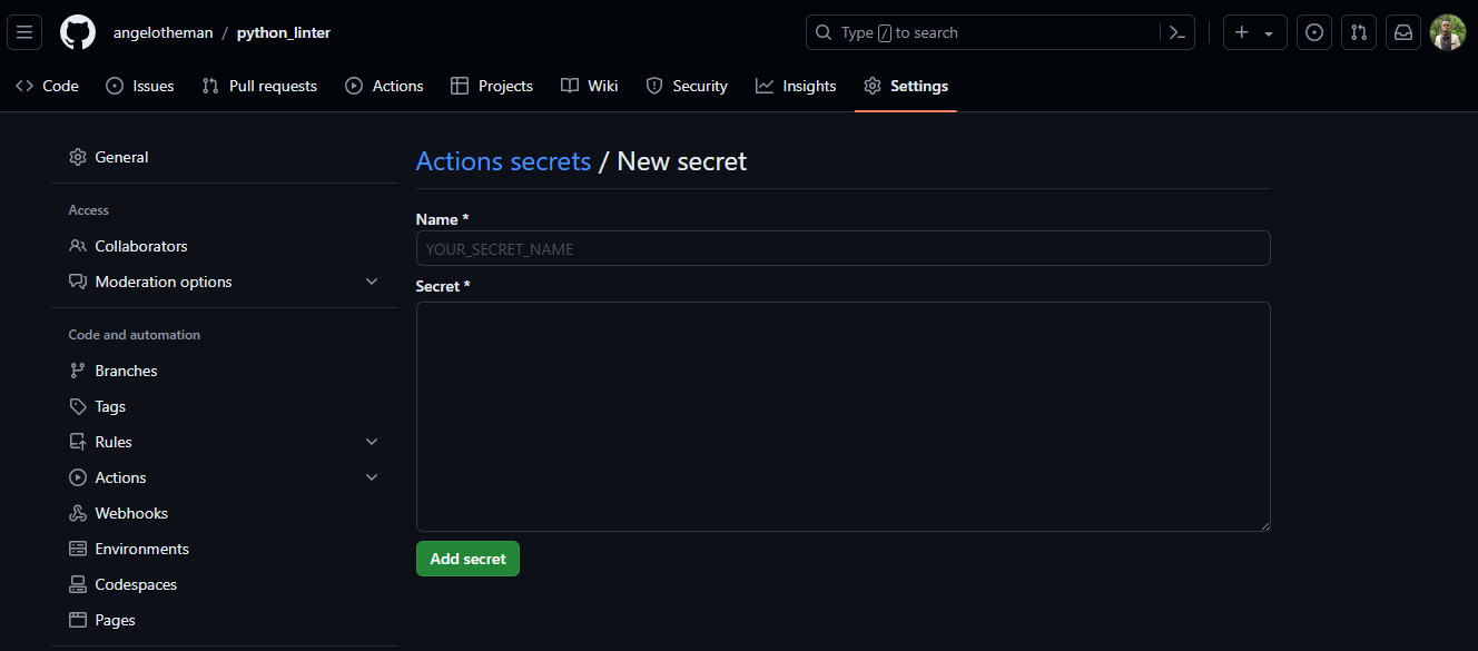 Add Secrets