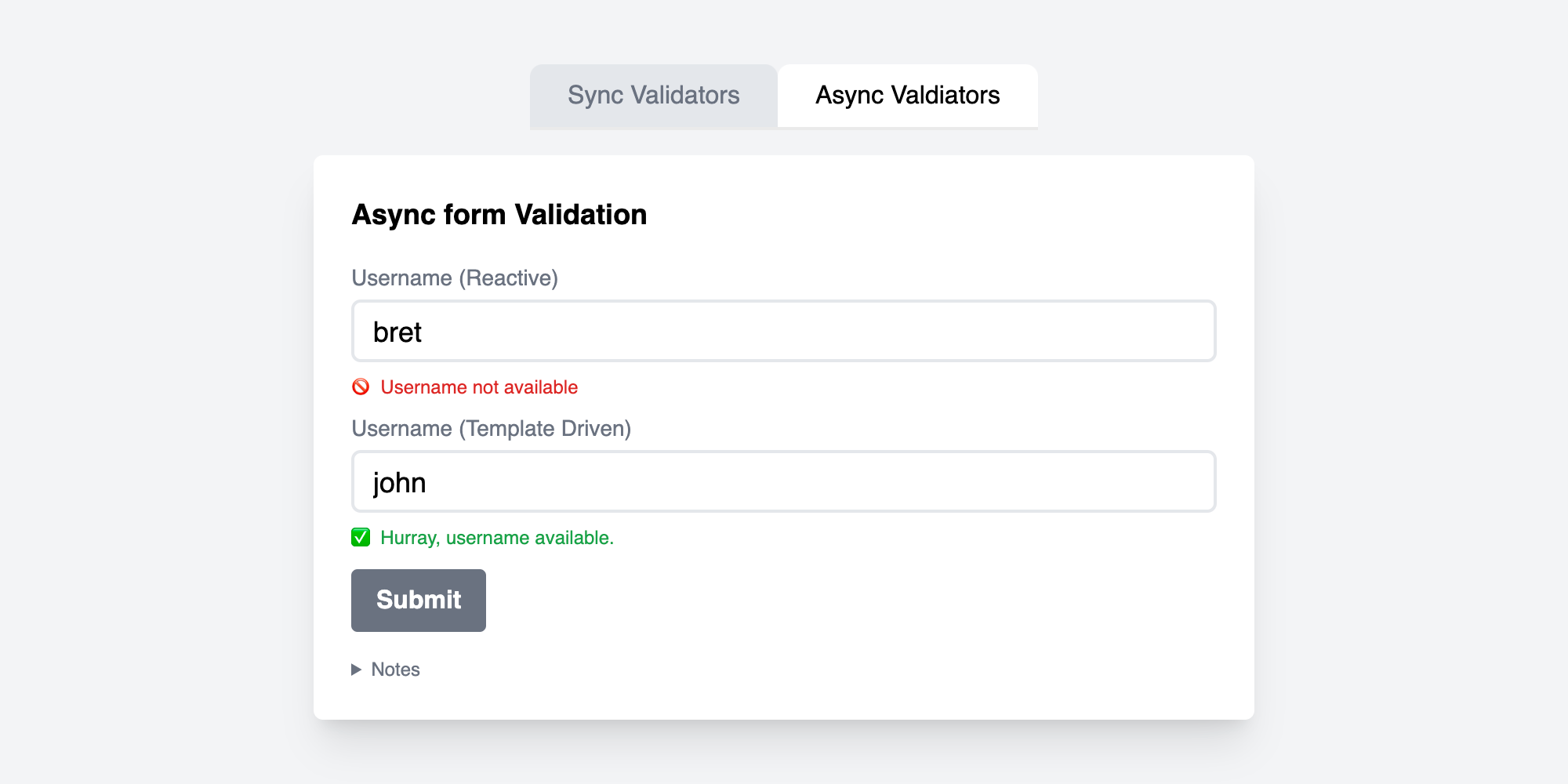 Async validators in Angular
