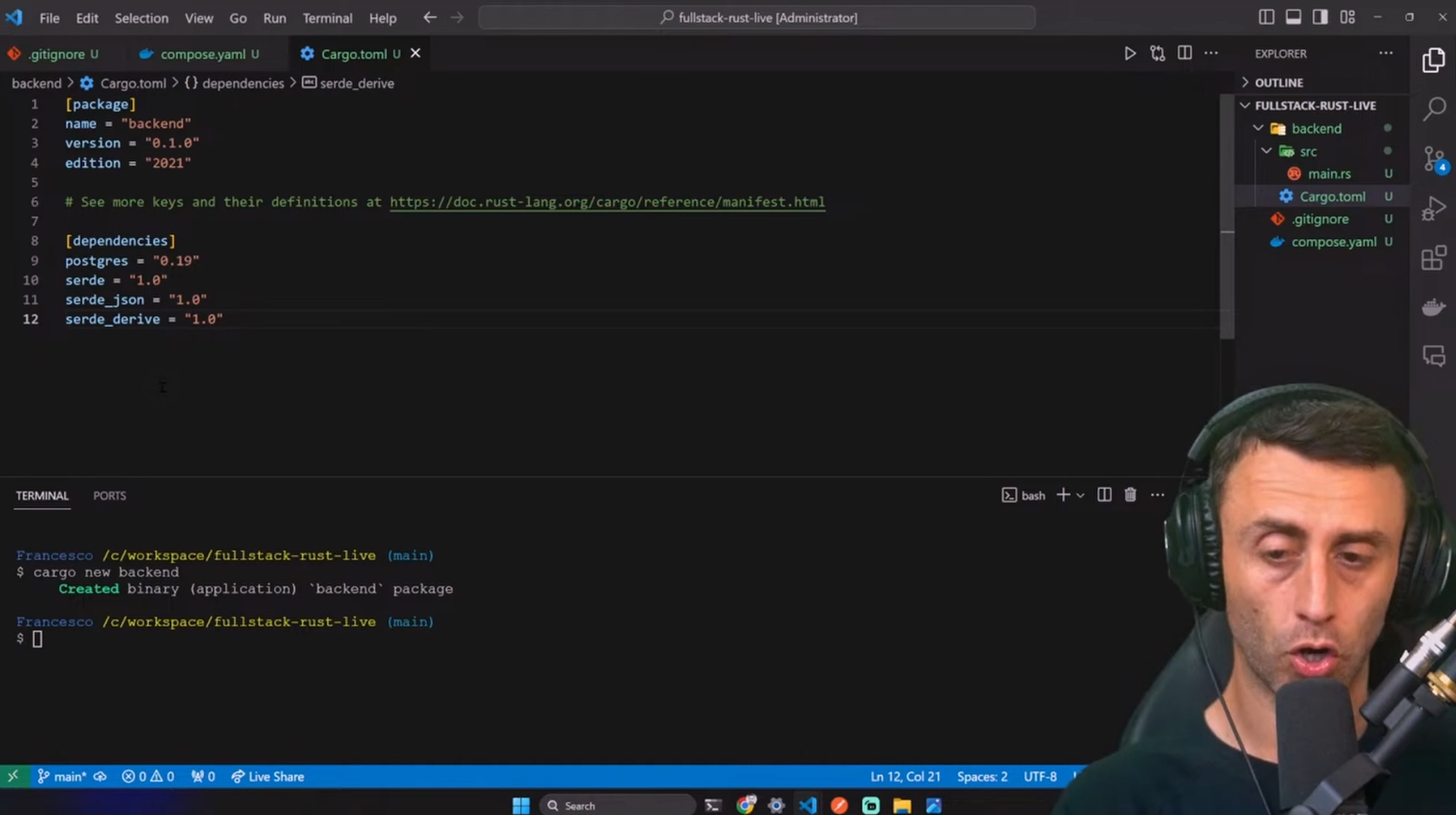 Build a FULL STACK Web app with Rust API, Next.js 14, Serde, Postgres, Docker, docker Compose