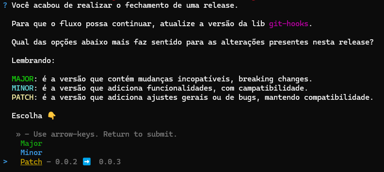 script rodando com cursor na opção patch