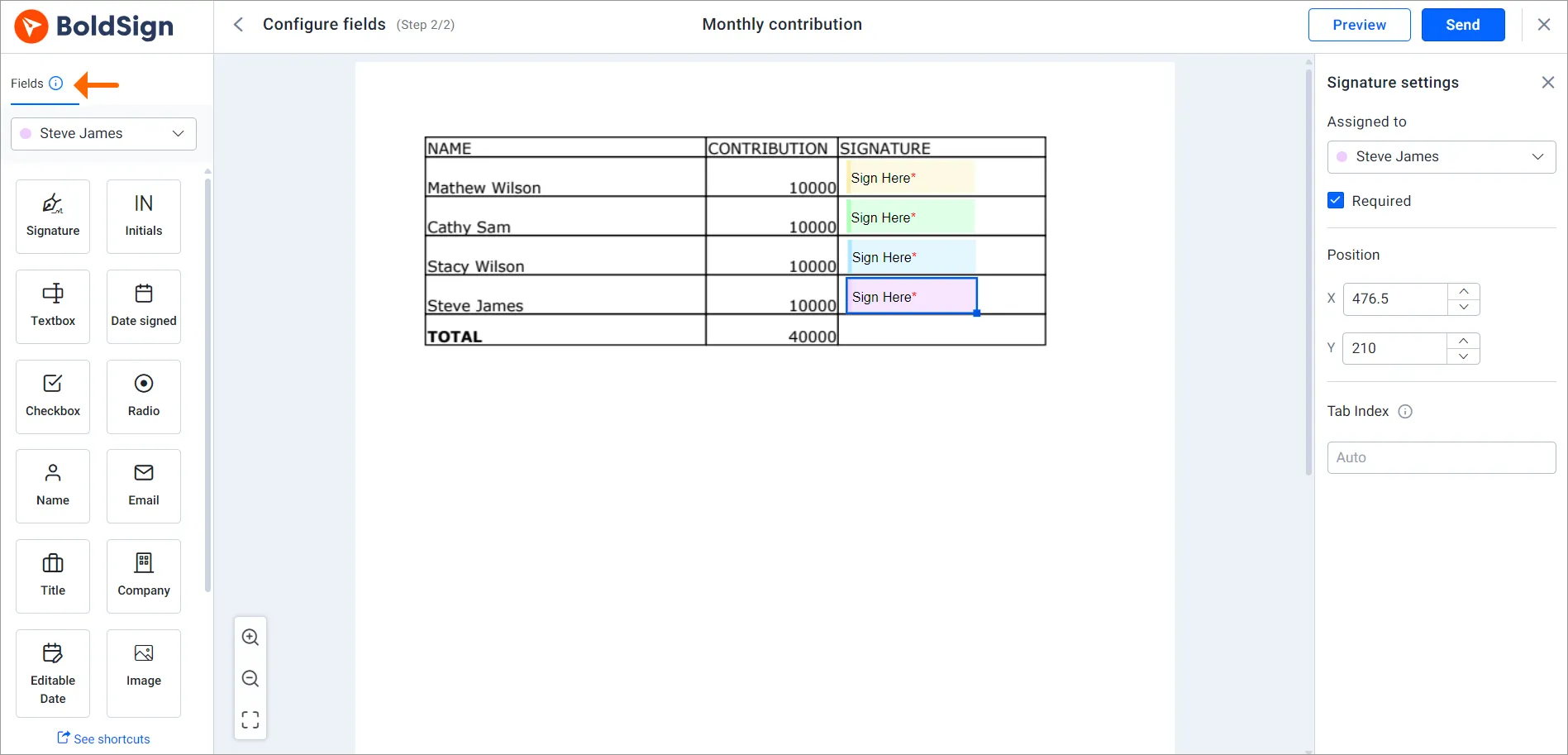 Configure fields