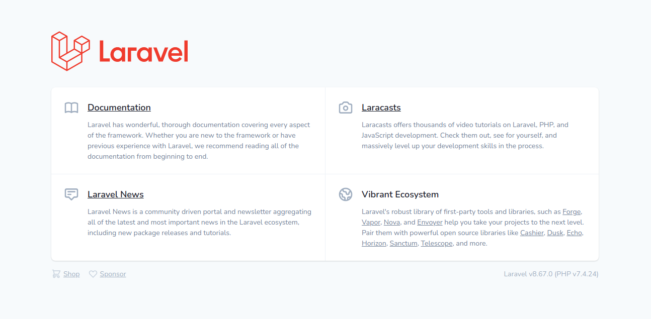 Laravel welcome page