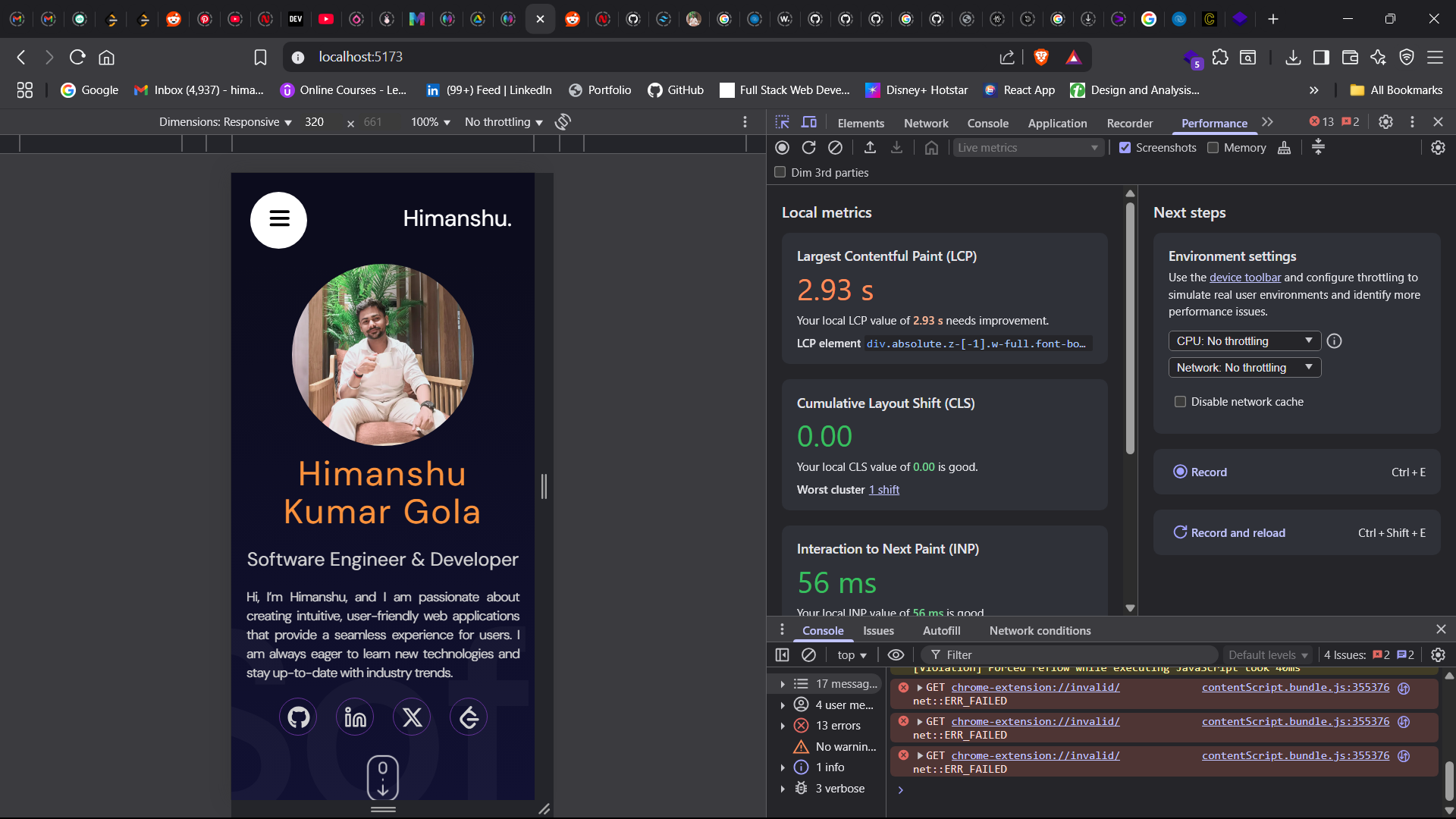 LCP Using Performance tab