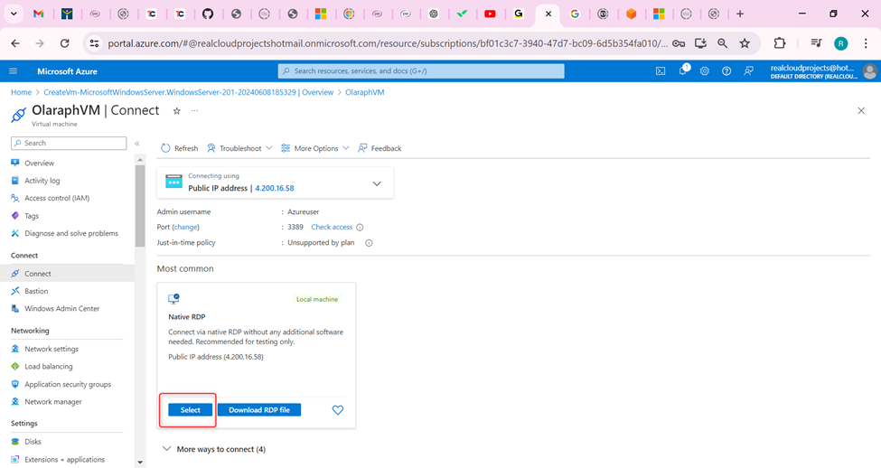 Select on the Native RDP