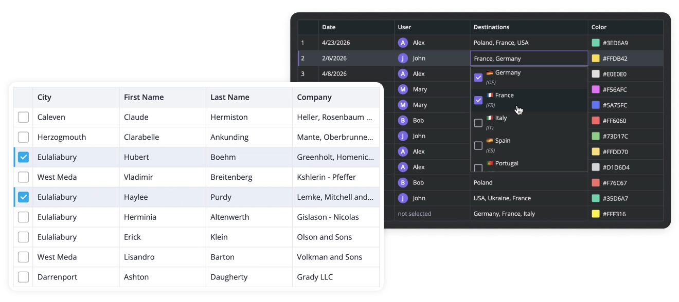 SVAR Vue DataGrid - light and dark themes