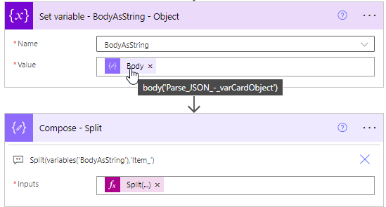 Split Card Object String