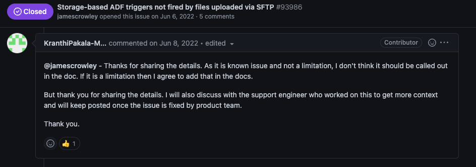 ADF doesn't support SFTP triggers